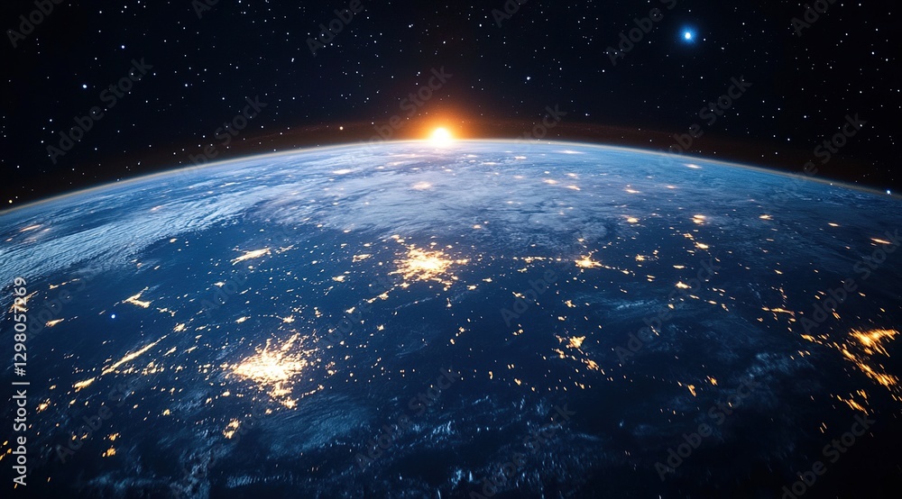 Fototapeta premium Sunrise Over Earth From Space: Night Lights And Cityscapes