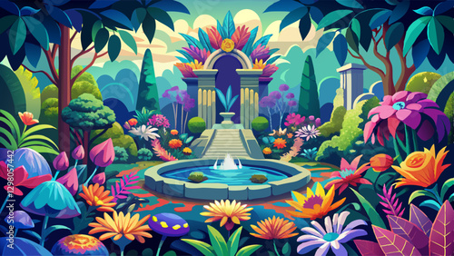 meticulously arranged of vibrant blooms, intricate dance of nature's design, and palpable aura of artistic purpose converge in this enchanting sanctuary of a garden