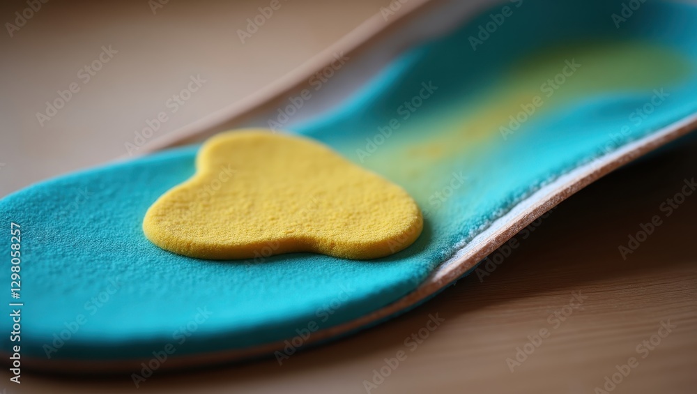 Insole. Yellow heart is on blue and yellow foot pad Insole. Yellow heart is on blue and yellow foot pad