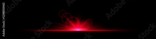 Glowing red light burst on a dark background. Bright neon explosion with radiant beams, circular bokeh, and energy flare. Abstract illumination with vibrant glow and futuristic effect.