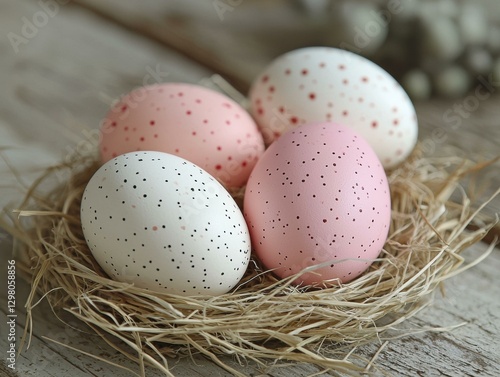 Decorated eggs in a nest. AI.