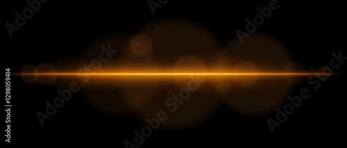 Abstract glowing orange light streak on a dark background. A horizontal neon beam with radiant flare and bokeh effects creates a futuristic and dynamic energy glow