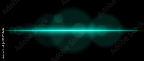Abstract glowing blue light streak on a dark background. A horizontal neon beam with radiant flare and bokeh effects creates a futuristic and dynamic energy glow