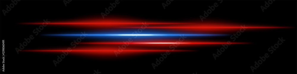 Abstract glowing red and blue light streaks on a dark background. Multiple parallel neon beams with radiant flare and motion blur create a futuristic speed and energy effect Abstract glowing red and blue light streaks on a dark background. Multiple parallel neon beams with radiant flare and motion blur create a futuristic speed and energy effect