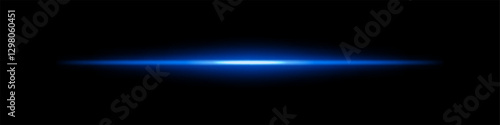 Abstract glowing blue light beam on a dark background. A horizontal neon streak with a radiant flare and smooth gradient creates a futuristic energy effect. Vibrant illumination sci-fi aesthetic