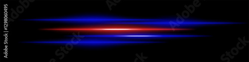 Abstract glowing blue and orange light streaks on a dark background. Multiple parallel neon beams with radiant flare and motion blur create a futuristic speed and energy effect