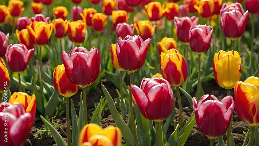 Fototapeta premium Vibrant Tulip Garden in Full Bloom