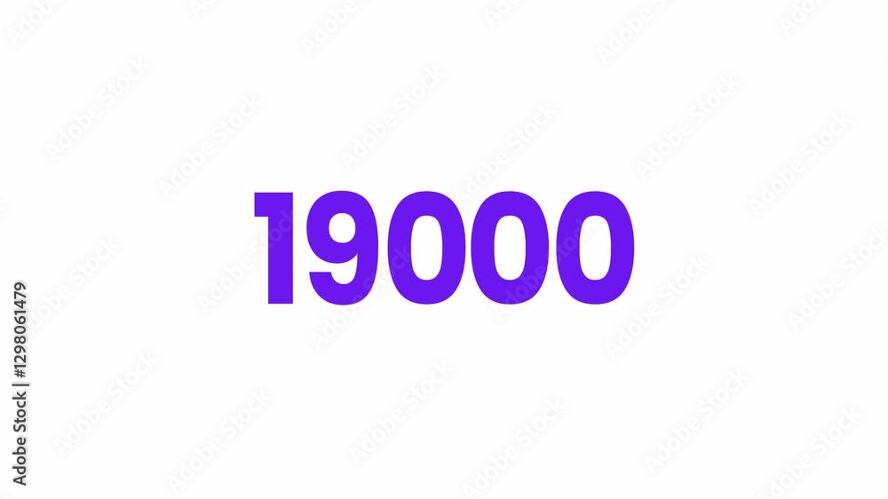 19000 or Nineteen Thousand Text Animation. Alpha matte with transparent background 4K resolution. 19000 or Nineteen Thousand Text Animation. Alpha matte with transparent background 4K resolution.