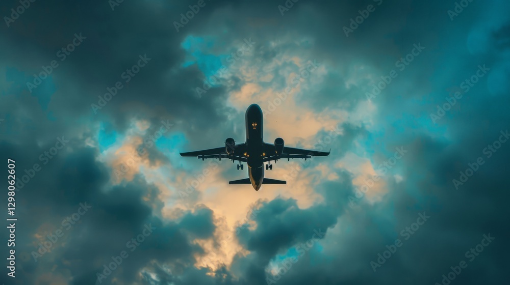 A sky with an airplane flying overhead A sky with an airplane flying overhead