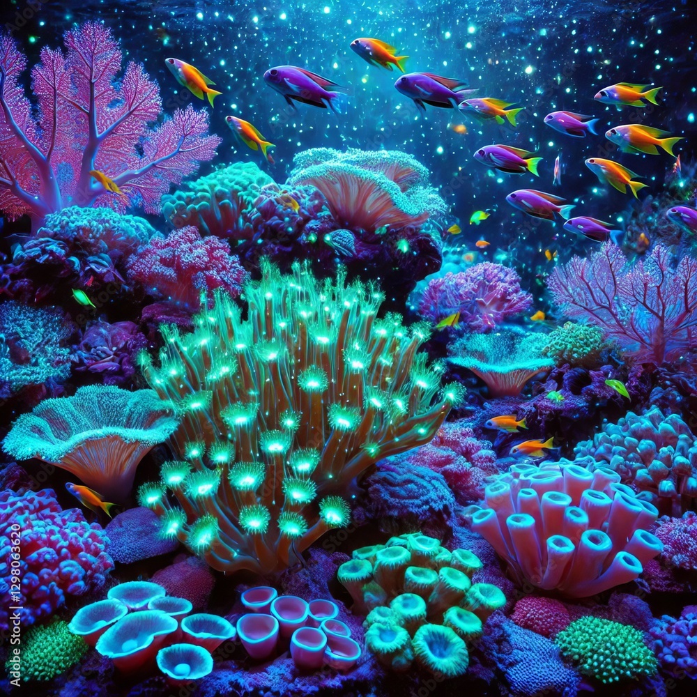 Obraz premium Crystalline Coral with Bioluminescence