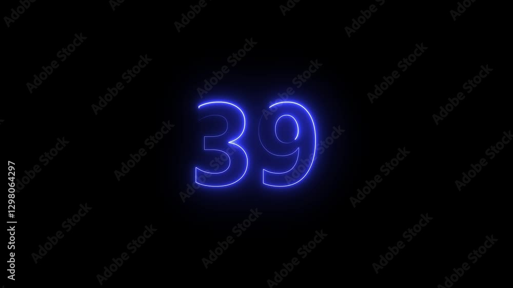 Neon text 39 number icon background. neon glowing countdown number 39, Number 39 Animation. 39 percentage discount animated. Neon text 39 number icon background. neon glowing countdown number 39, Number 39 Animation. 39 percentage discount animated.