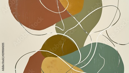 Modern abstract art with neutral tones and free flowing lines. Geometric shapes design.