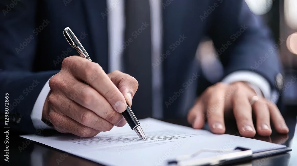 Close-up of a Man's Hand Signing a Document Close-up of a Man's Hand Signing a Document