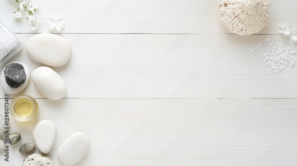 Spa essentials: massage stones, oils, and sea salt, embodying relaxation and natural wellness. Spa essentials: massage stones, oils, and sea salt, embodying relaxation and natural wellness.