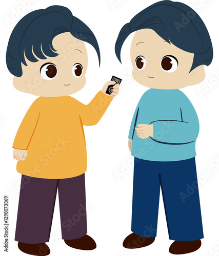 Illustration of a Man Holding a audio recorder for interviewee