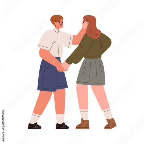 Teenagers couple in romantic relationship. First love concept. Young school t...