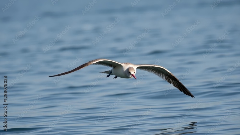 Boobie. Bird is flying over water with its wings spread Boobie. Bird is flying over water with its wings spread