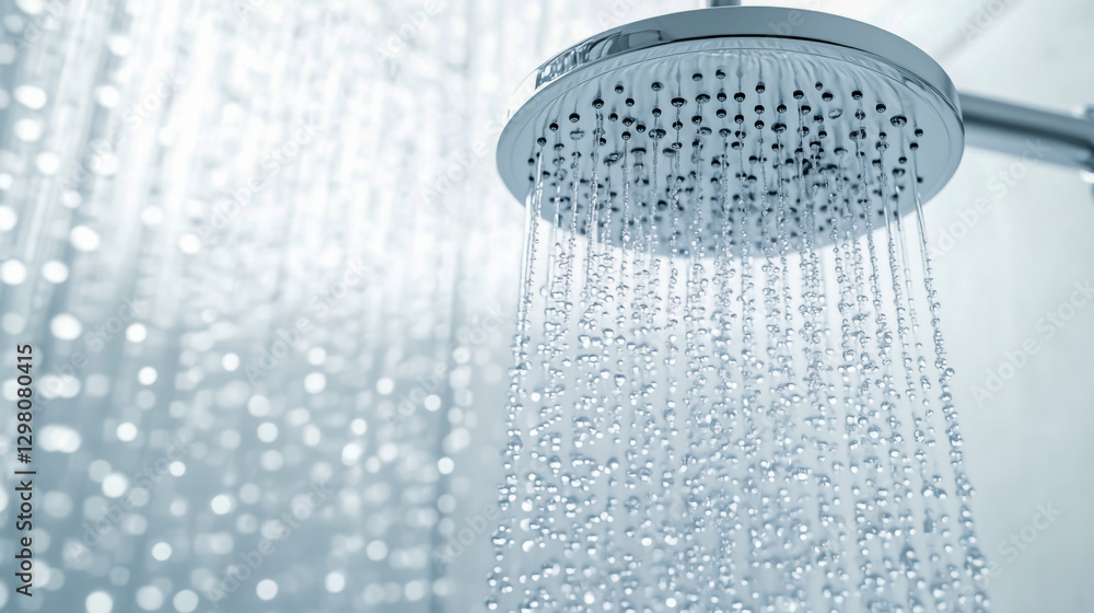 A minimalist shower icon with water droplets, set in a modern bathroom environment A minimalist shower icon with water droplets, set in a modern bathroom environment