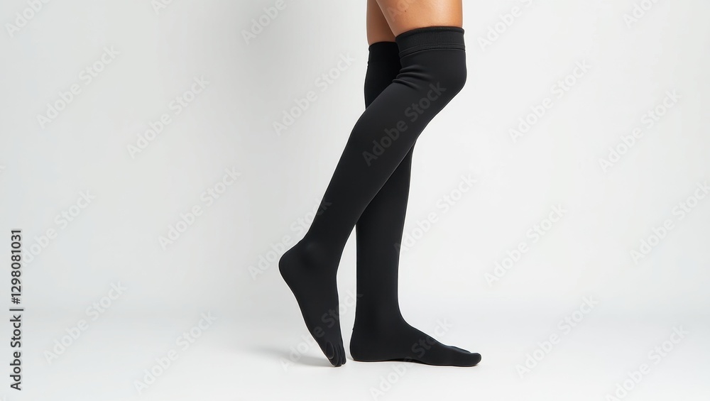 Compression Boots. Woman is wearing black socks and black skirt Compression Boots. Woman is wearing black socks and black skirt