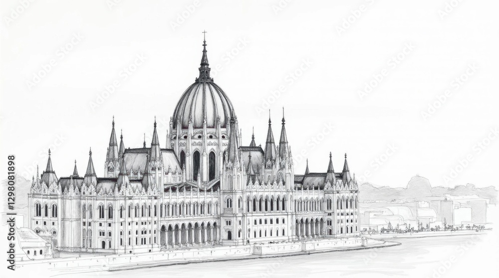 Obraz premium Fine Line Sketch of St. Stephen's Basilica, Budapest