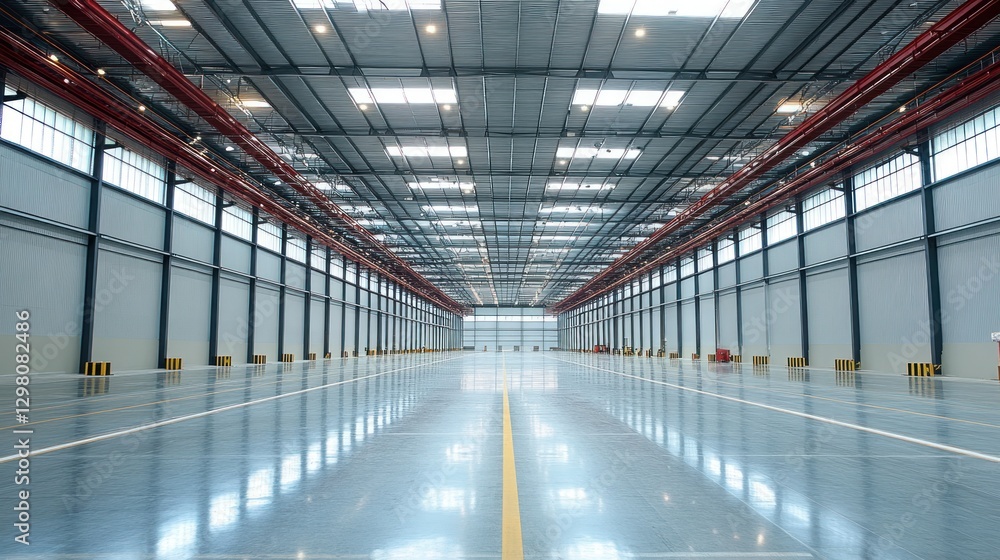 Empty spacious industrial warehouse interior. Empty spacious industrial warehouse interior.