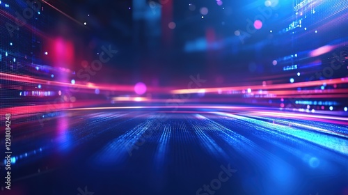 Futuristic digital data stream with neon lights and depth.