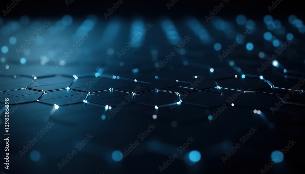 Obraz premium A close-up view of a digital surface illuminated with glowing blue dots, forming a hexagonal pattern, suggesting themes of technology and connectivity.