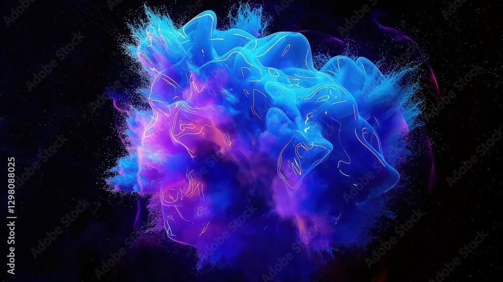 Fototapeta premium Color blast energy explosion on a black background, purple, blue explosion