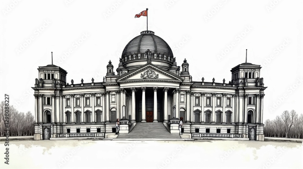 Obraz premium Intricate Ink Illustration of the Reichstag Building
