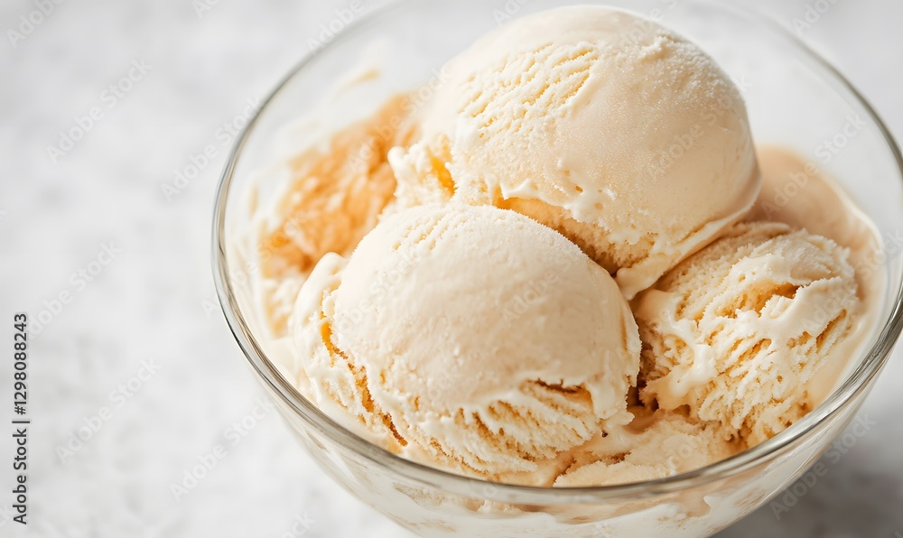 A realistic side view of a bowl filled with caramel ice cream, Generative AI A realistic side view of a bowl filled with caramel ice cream, Generative AI