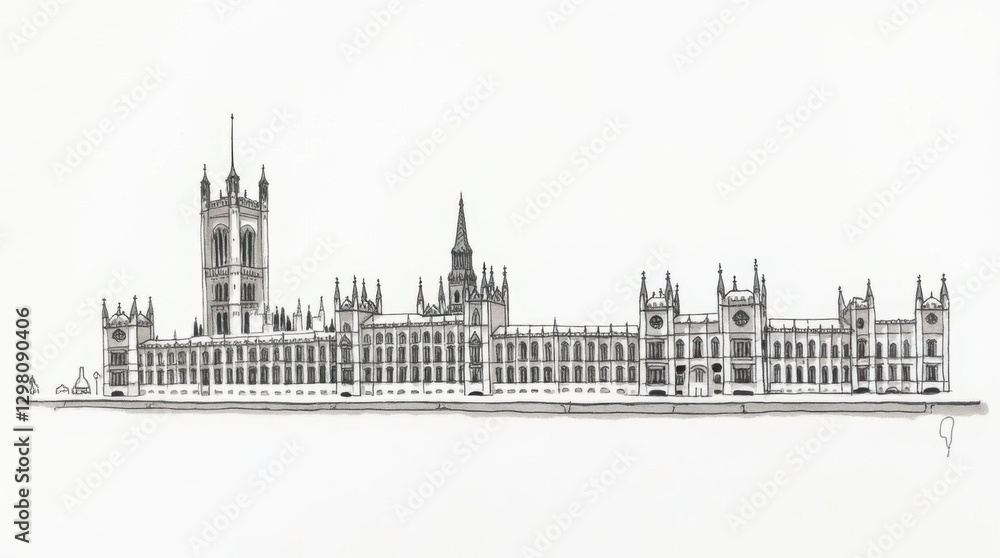 Fototapeta premium Minimalist Ink Drawing of the Palace of Westminster