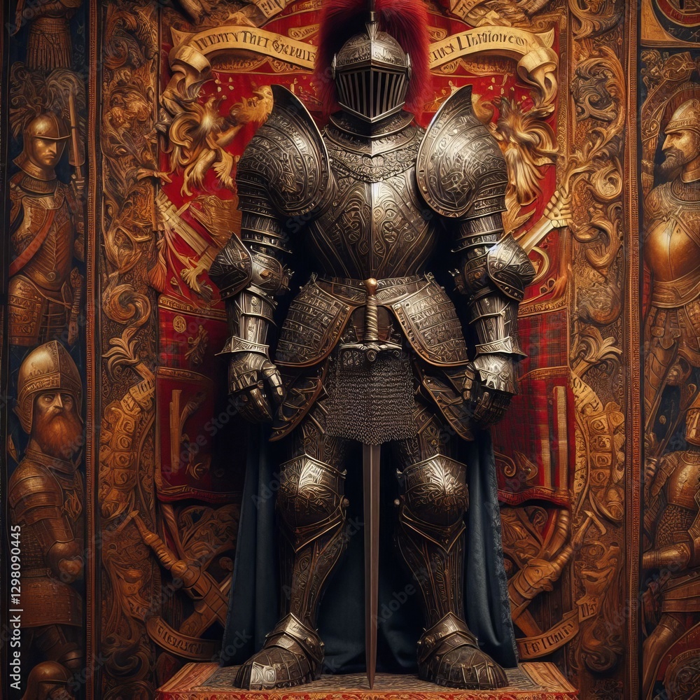 The Royal Sentinel An imposing figure of a royal guard in ornate The Royal Sentinel An imposing figure of a royal guard in ornate