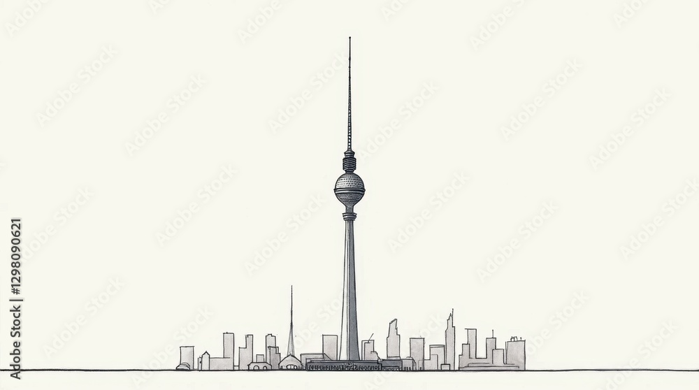 Obraz premium Minimalist Sketch of the Berlin TV Tower