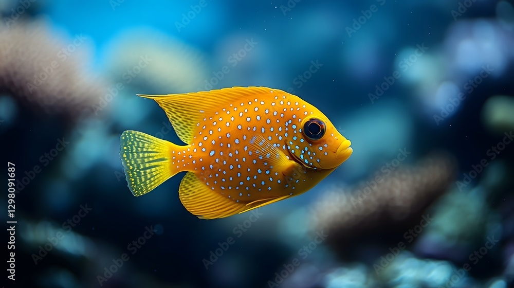 Stunning Close-Up of Yellow Boxfish in Dazzling Blue Ocean Background for Aquatic Art and Design Stunning Close-Up of Yellow Boxfish in Dazzling Blue Ocean Background for Aquatic Art and Design