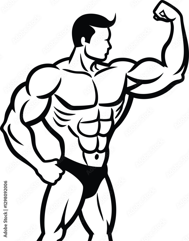 Flexing Bodybuilder Mascot Silhouette. Flexing Bodybuilder Mascot Silhouette.