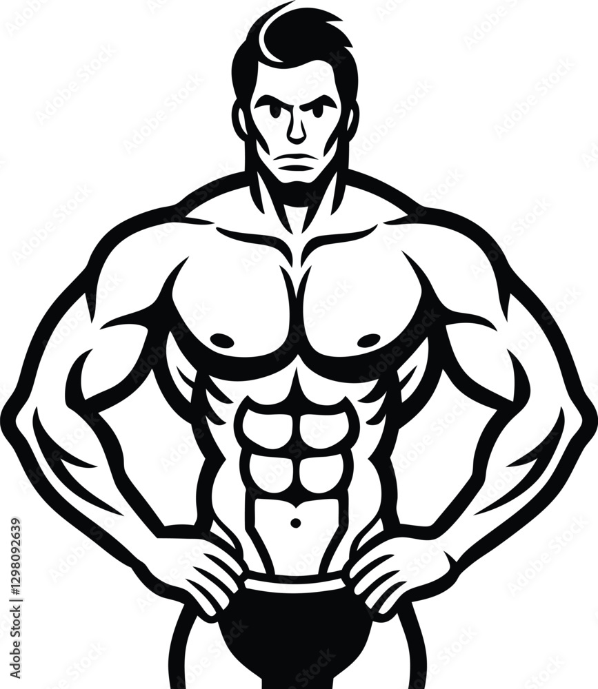 Fototapeta premium Flexing Bodybuilder Mascot Silhouette.