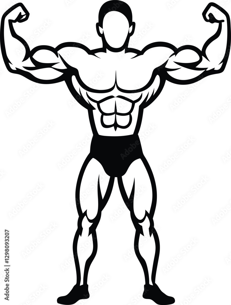 Flexing Bodybuilder Mascot Silhouette. Flexing Bodybuilder Mascot Silhouette.