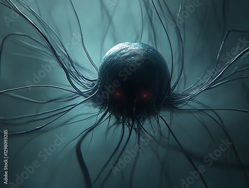 Glowing-eyed creature in dark abyss