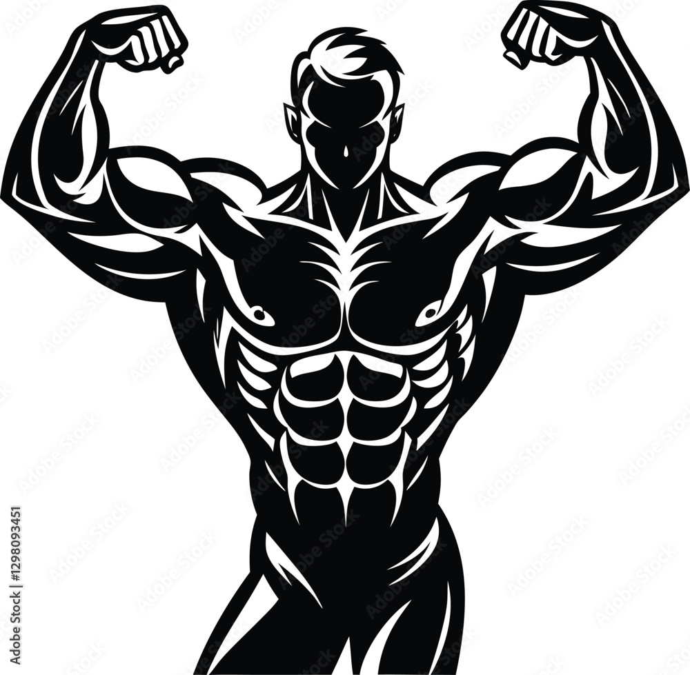 Flexing Bodybuilder Mascot Silhouette. Flexing Bodybuilder Mascot Silhouette.
