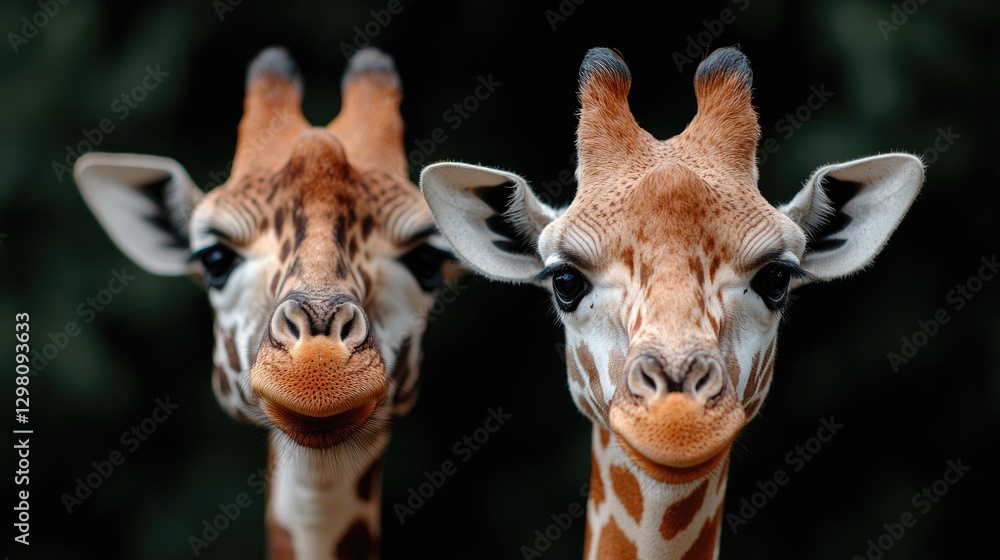 Obraz premium Two Giraffe Faces Close Up in Zoo