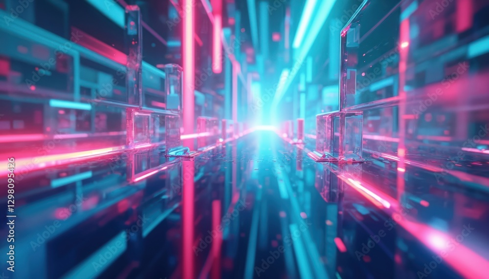 Abstract background with interlaced digital glitch, distortion effect. Blue, mint, pink color palette. Futuristic concept with surreal magenta neon glow. Computer graphic. Modern holographic design. Abstract background with interlaced digital glitch, distortion effect. Blue, mint, pink color palette. Futuristic concept with surreal magenta neon glow. Computer graphic. Modern holographic design.