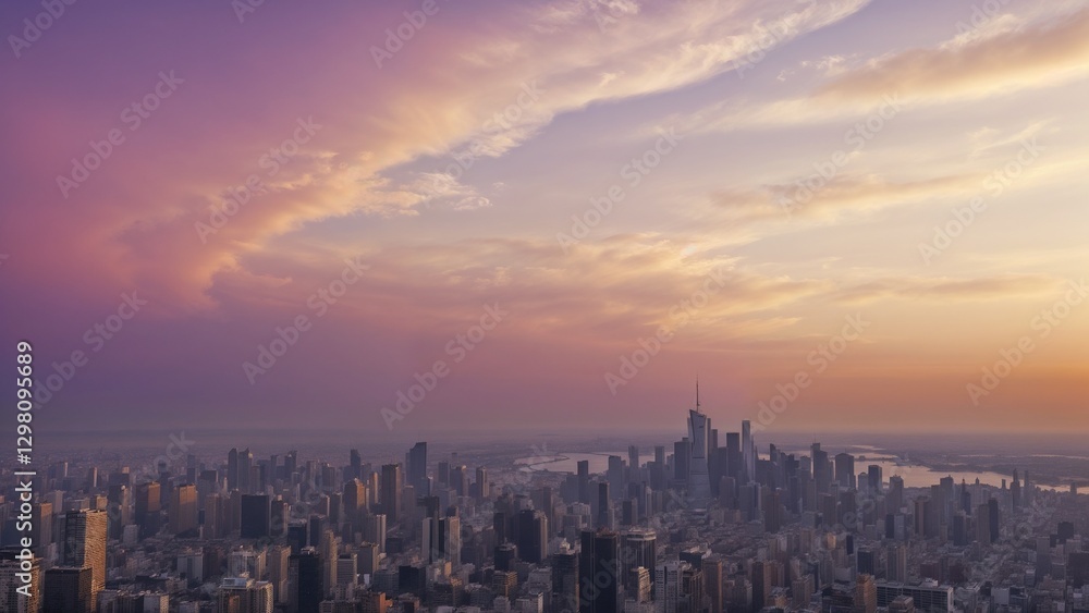 Fototapeta premium urban skyline at sunset with colorful clouds