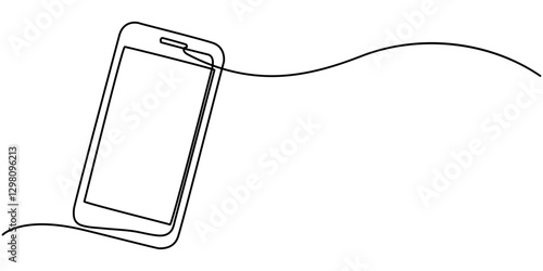 Smartphone symbol in continuous line drawing style. Line art of phone icon. Vector illustration. Abstract background, Continuous one line art drawing of smartphone. Mobile phone touch screen gadget. 