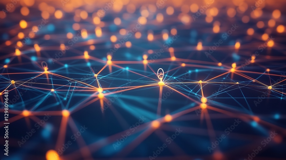 Abstract Network Connection Digital Technology Orange Blue Nodes Lines Global Internet Data Visualization Futuristic Background Abstract Network Connection Digital Technology Orange Blue Nodes Lines Global Internet Data Visualization Futuristic Background