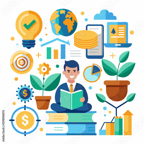 Business Growth and Financial Education Concept - Flat Vector Illustration

