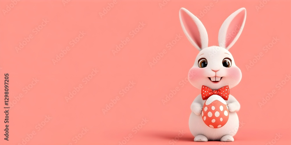 Fototapeta premium A cartoon rabbit holding an Easter egg