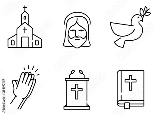 Linear Christian icons set