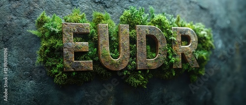Moss Covered Eudr Letters on Stone Background, Representing Environmental Sustainability and Eco Friendly Initiatives