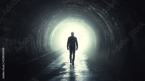 Man walks tunnel light hope future