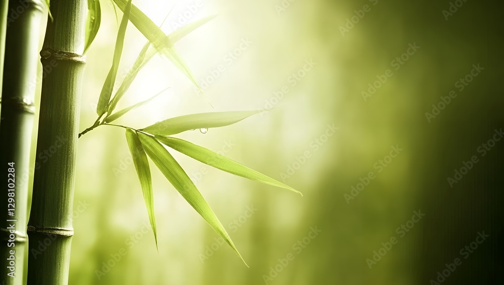 Obraz premium Serene Green Bamboo Forest Sunlight Dew Drops Nature